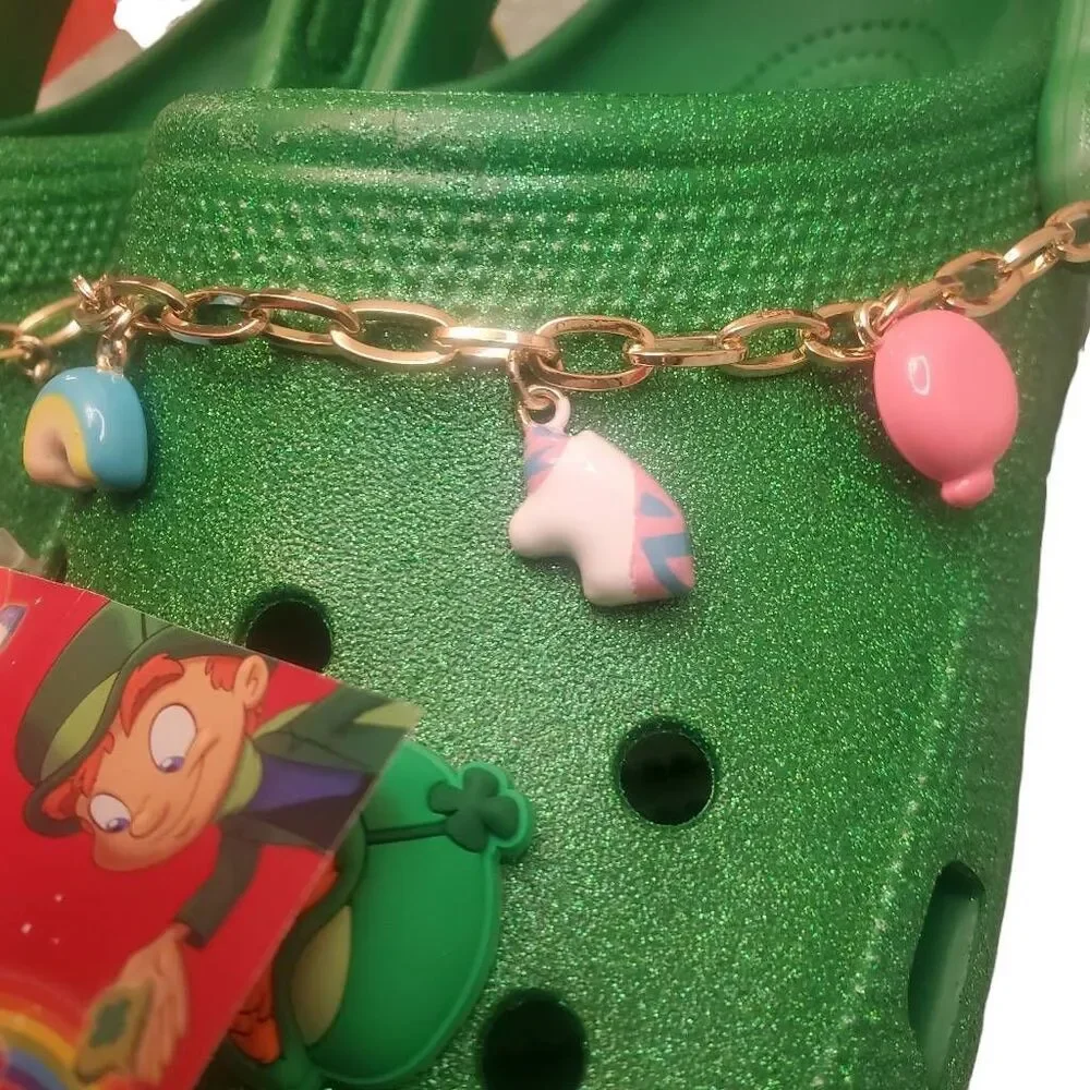 CROCS Lucky Charms Glitter Green With Tons Of Jibbitz BRAND NEW! Size W 10, M 1